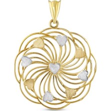 Koçak 14 Ayar Kalpli Tasarım Çiçek Altın Kolye Ucu