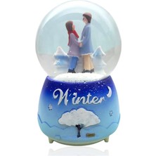 Casaba Hediyelik Müzikli Renk Değişiren Işıklı Kar Püskürtmeli Çift Tasarımlı Kar Küresi