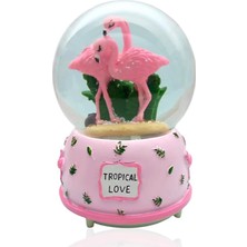 Casaba Hediyelik Müzikli Renk Değişiren Işıklı Kar Püskürtmeli Filamingo Temalı Kar Küresi