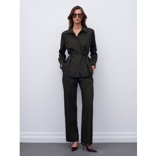 Dilvin 72164 Beli Lastikli Süet Pantolon-Haki