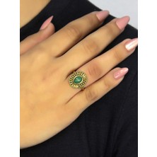 Esha Store Doğal Taş Yeşil Akik Doğal Taşlı Antik Model Kadın Ayarlanabillir Yüzük EUY74YA