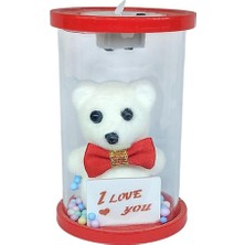 Casaba Hediyelik Cam Fanus Işıklı I Love You Ayıcık Kırmızı