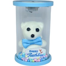 Casaba Hediyelik Cam Fanus Happy Birthday Işıklı Ayıcık Mavi
