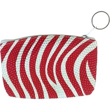 Casaba Hediyelik Bozuk Para Cüzdanı Anahtarlık Zebra Desenli Kırmızı Renk