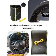 Çınarrium Peugeot 207 Yerli Üretim Suni Deri Direksiyon Kılıfı, Sarı Şeritli Spor Dikiş