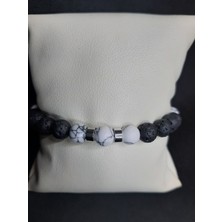 Mryart Siyah Lav Taşı ve Geanit Görünümlü Gri Taşlı Bileklik Tarz Tasarım