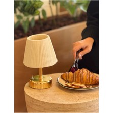 Maison Avf Krem Kadife Süet Kablosuz Pilli Masa Lambası - Alt Parlak Gold