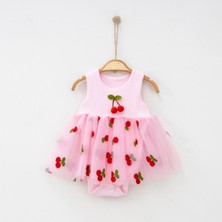 Bellamio Kids Kiraz Nakışlı Kız Bebek Tütülü Zıbın Elbise