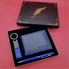 Casaba Hediyelik Kişiye Özel Anahtarlık Cüzdan Kalem Lacivert Set Tüylü Kutulu