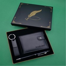 Casaba Hediyelik Kişiye Özel Anahtarlık Cüzdan Kalem Siyah Set Tüylü Kutulu