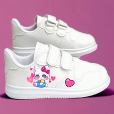 Lias Shoes Mavi Pantalon Pembe Kalp Haylo Baskılı Beyaz Bantlı Çocuk Spor Ayakkabı Sneaker
