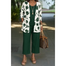 Melenza Kadın Uzun Kollu Önü Açık Modal Ceket Kolsuz Viskon Iki Iplik Bluz ve Pantolon Üçlü Takım