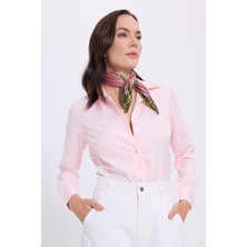 Tudors Kadın Slim Fit Dar Kesim Vucüda Oturan Uzun Kollu Pembe Basic Gömlek
