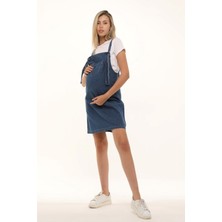 Luvmabelly MYRA6301 Mavi Kot Hamile Jile Elbise Esnek Yapı ile Rahat ve Şık Tasarım