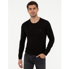 Pierre Cardin Erkek Siyah Slim Fit Bisiklet Yaka Basic Triko Kazak 50248582-VR046