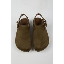 Lapaz Kadın Vegan Deri Tokalı Haki Sabo Terlik