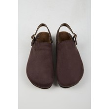 Lapaz Kadın Vegan Deri Tokalı Kahverengi Sabo Terlik