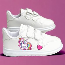 Lias Shoes Görkemli At Baskılı Pembe Kalp Beyaz Bantlı Çocuk Spor Ayakkabı Sneaker