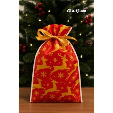 Pekshop Yılbaşı Hediye Kesesi Geyik Desen Orta Boy Yılbaşı Hediyelik Kese Poşet 12X17CM 5li Paket