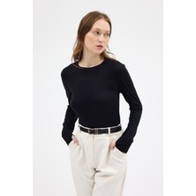 Rays Siyah Premium/Viskoz Yumuşak Kumaşlı Parmak Geçmeli Crop Bluz 8162A