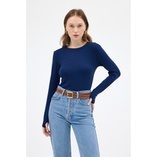 Rays Laci Premium/Viskoz Yumuşak Kumaşlı Parmak Geçmeli Crop Bluz 8162A