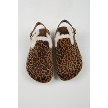 No Miento Lapaz Kürklü Kadın Vegan Deri Tokalı Leopar Sabo Terlik