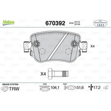 Valeo 670392 Arka Fren Balatasi 2K5698451A 2K5698451B 2Q0698451A