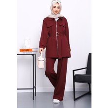İmaj Butik Bordo Sahte Cepli Bel Kuşaklı Modal Takım