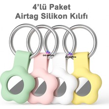 Dexmon Airtag Uyumlu 4’lü Silikon Kılıf Seti Çiçek Desenli Anahtarlık Halkalı Koruyucu Kap Arkası Kapalı Düşmez