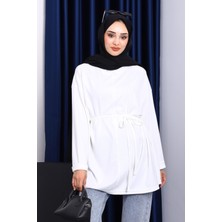 İmaj Butik Ekru Yanları Yırtmaçlı Bel İpli Tunik