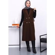 İmaj Butik Kahverengi Düğmeli Uzun Buklet Yelek