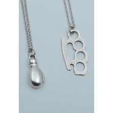 IDR 2'li Boks Eldiveni Muşta Gümüş Kaplama Kolye Seti