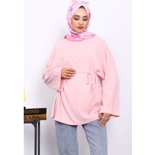 İmaj Butik Pudra Bisiklet Yaka Bel Kuşaklı Tunik