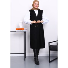 İmaj Butik Siyah Düğmeli Uzun Buklet Yelek