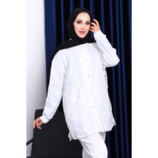 İmaj Butik Ekru Düğmeli Pul Payetli Pantolonlu Takım