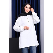 İmaj Butik Ekru Taş İşlemeli Düğmeli Tunik