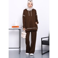 İmaj Butik Kahverengi Kapşonlu Garnili Modal Takım