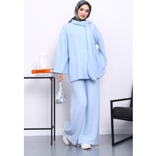 İmaj Butik Bebe Mavi Atkılı Tunik Pantolonlu Fitilli Takım