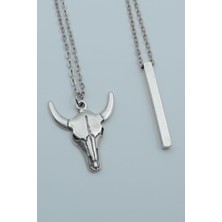 IDR 2'li Buffalo Boğa Çubuk Bar Gümüş Kaplama Kolye Seti