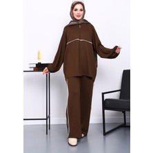 İmaj Butik Kahverengi Fermuarlı Sweat Pantolonlu Modal Takım