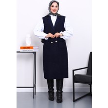 İmaj Butik Lacivert Düğmeli Uzun Buklet Yelek