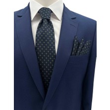 Brianze Lacivert Yeşil Desenli Kravat ve Mendil Set