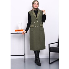 İmaj Butik Haki Düğmeli Uzun Buklet Yelek