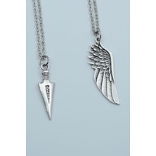 IDR 2'li Ok Ucu Triagle Kartal Melek Kanat Gümüş Kaplama Kolye Seti