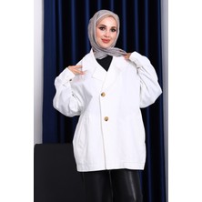 İmaj Butik Ekru Düğmeli Oversize Kanvas Ceket