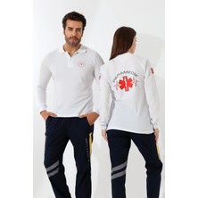 Paramedik Yakalı Unisex Tshirt Uzun Kol - Beyaz