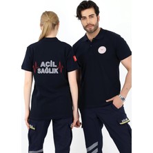 Acil Sağlık Yakalı Unisex Tshirt Kısa Kol Nakışlı - Lacivert
