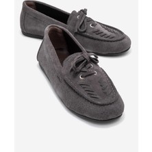 Luvi Lorven Füme Süet Hakiki Deri Bağcıklı Kadın Loafer Ayakkabı