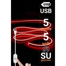Ema Dükkan 5V USB Neon LED Şerit 5 Metre Kırmızı | Silikonlu Su Geçirmez Esnek Aydınlatma