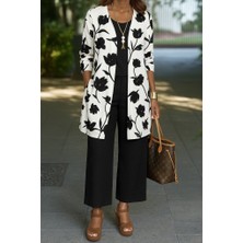 Arben Boutique Kadın Uzun Kollu Önü Açık Modal Ceket Kolsuz Viskon Iki Iplik Bluz ve Pantolon Üçlü Takım